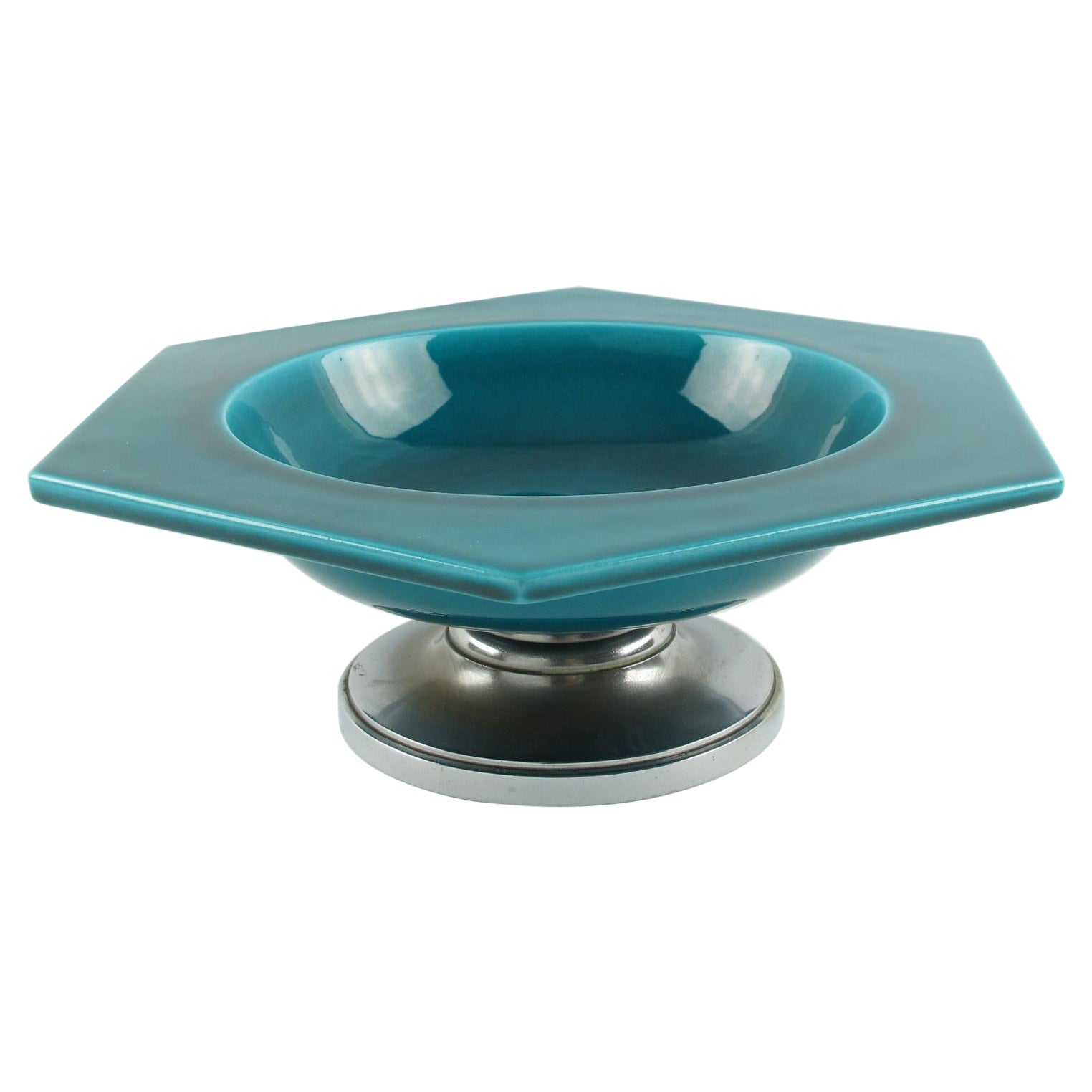 Paul Milet for Sevres Art Deco Bronze and Turquoise Ceramic Centerpiece Bowl