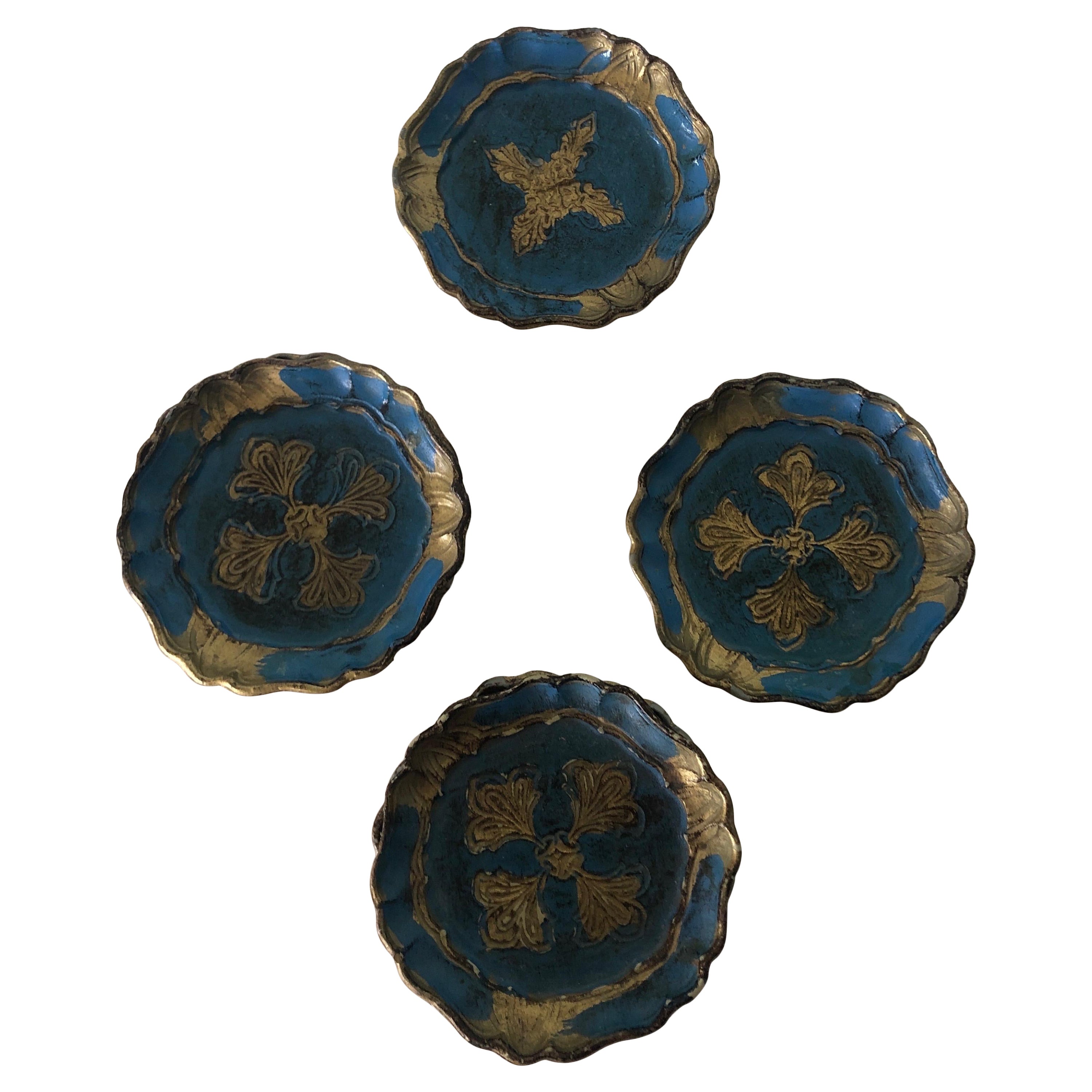 Set of (6) Blue and Gold Vintage Florentine Style Coasters
