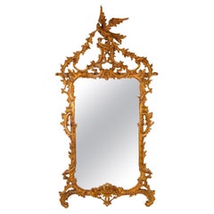 George II Style Carved and Distressed Giltwood Mirror with Eagle, 19th Century