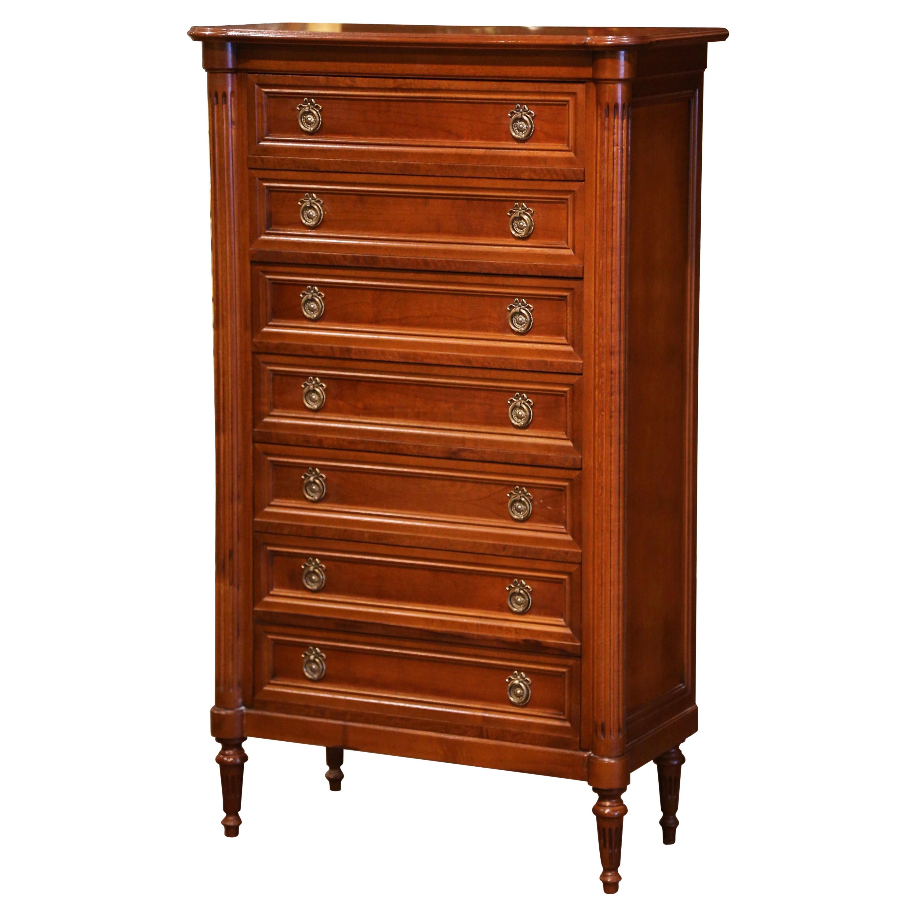 Mid-Century French Louis XVI Mahogany Seven-Drawer Semainier Chest  For Sale