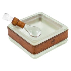 Jacques Adnet Leather and Molded Glass Ashtray Catchall Desk Tidy