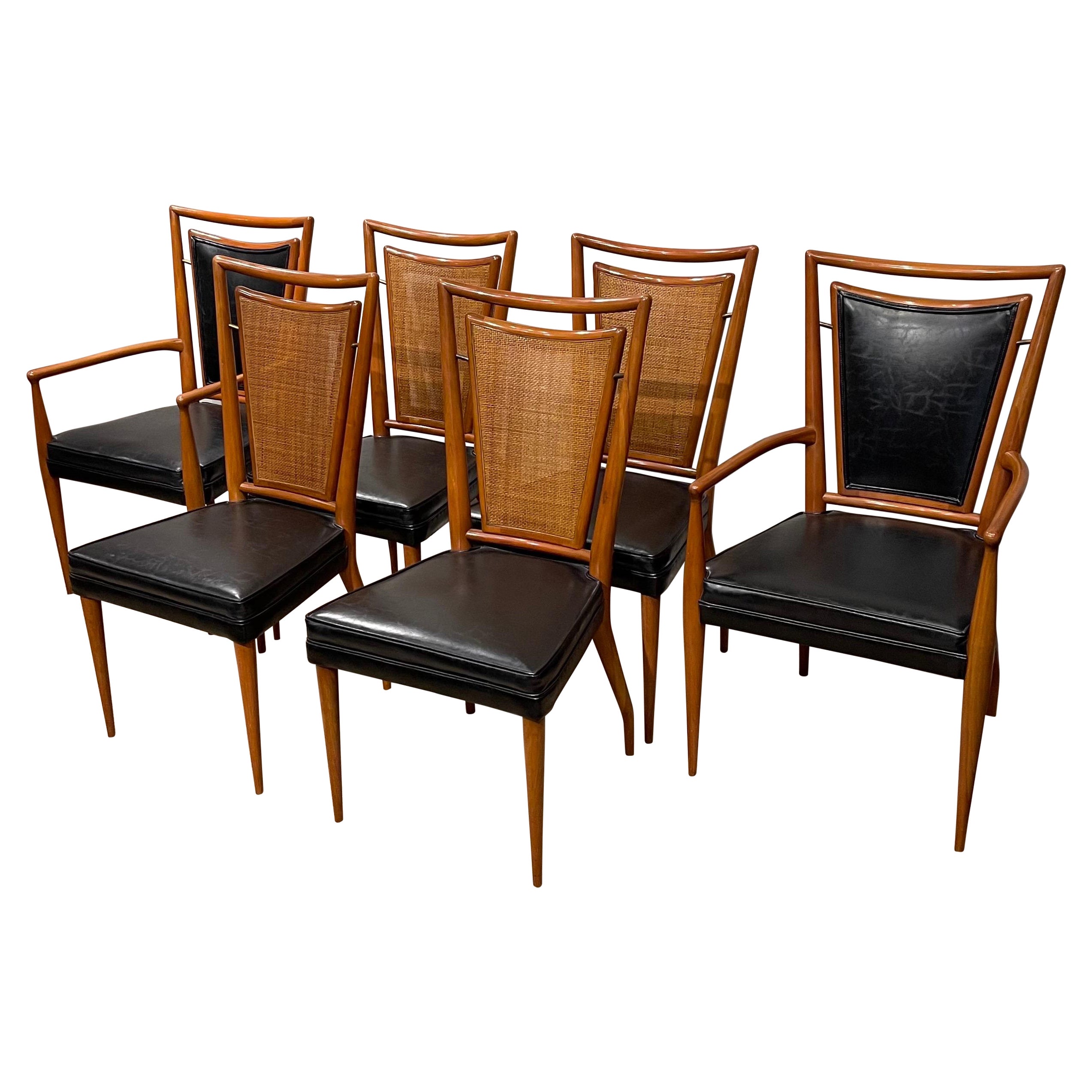 Ensemble de six chaises de salle à manger de style mi-siècle moderne, 4 chaises latérales  & 2 Fauteuils