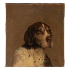 Antique Oil Painting Portrait of a Dog German Pointer by L. van Beers from 1901