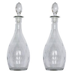 Fine Pair of Victorian Hand Blown Engraved Crystal Decanters, circa 1860-1870