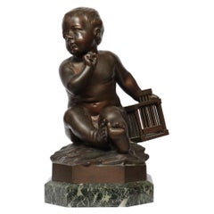 "L'Enfant à la Cage" a 19th Century Bronze Figure after Jean-Baptiste Pigalle