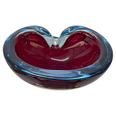 Toso Midcentury Ruby Red "Sommerso" Murano Glass Italian Decorative Bowl, 1960s