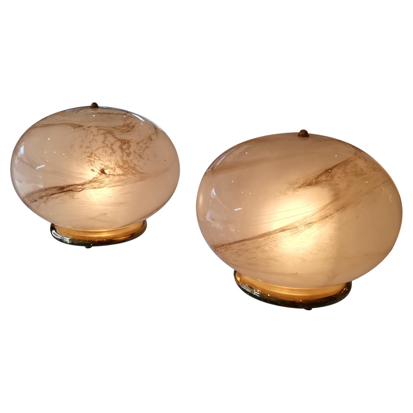 Pair of Murano Glass Round Table Lamp For Sale