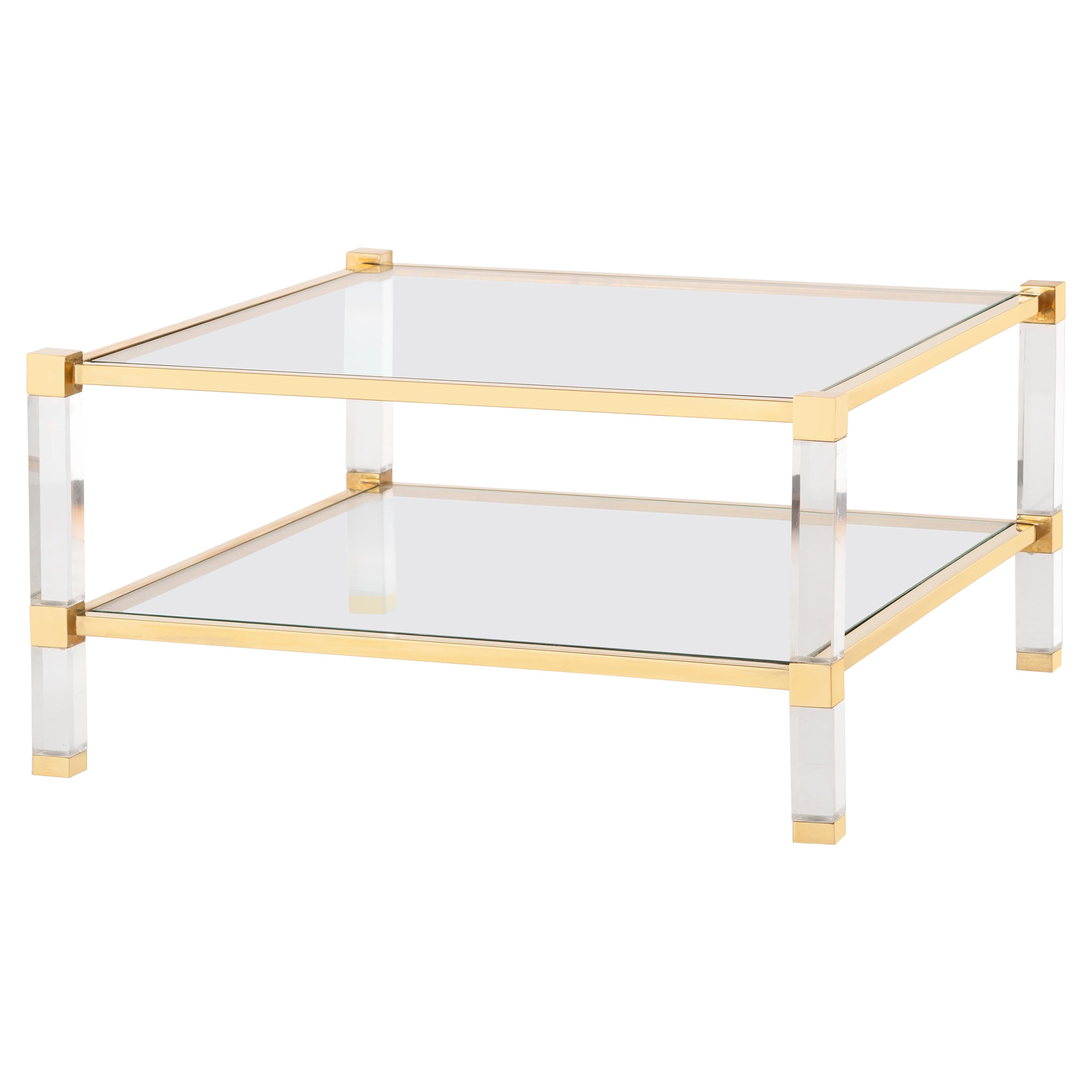Timeless Brass & Plexiglass/ Acrylic Side Table with Glass Top & Shelf