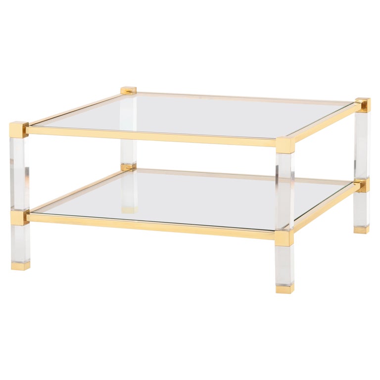 Timeless Brass and Plexiglass/ Acrylic Side Table with Glass Top and