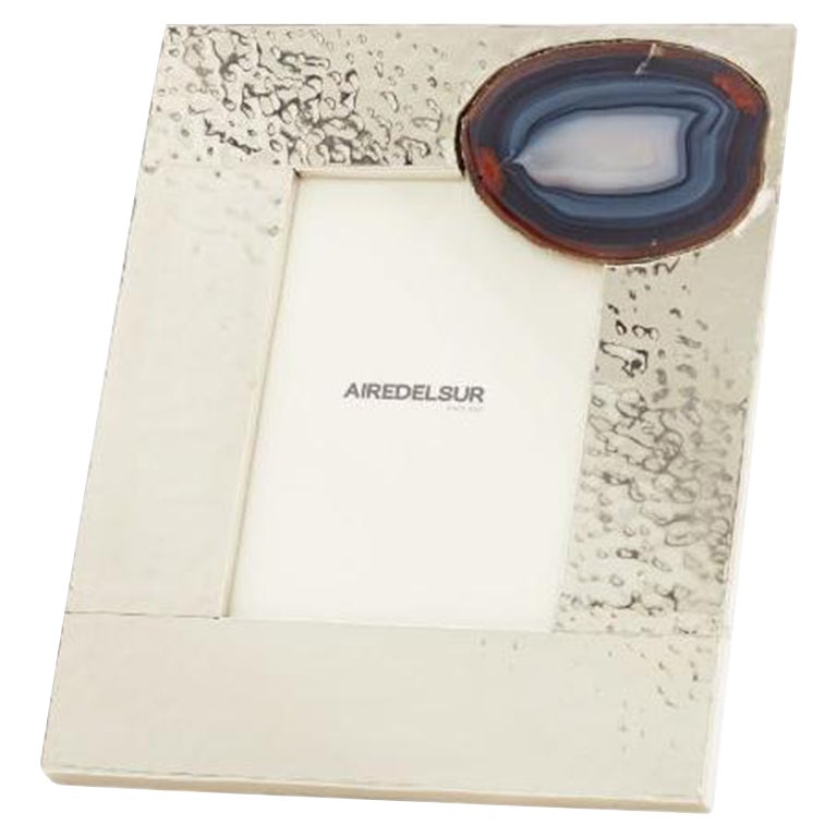 Misiones Medium Alpaca Silver & Agate Stone Photoframe For Sale