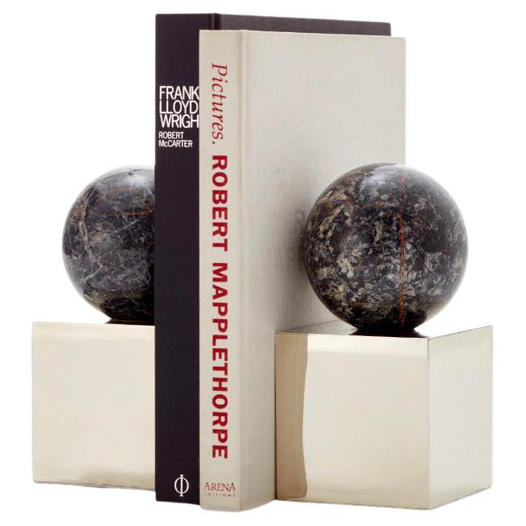 Salta Round Black Onyx Stone Pair of Bookends For Sale