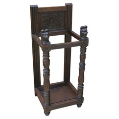 Antique English Oak Gothic Umbrella Cane Stick Stand Hall Tree Entry Foyer Stand