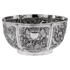 Grand bol en argent massif d'exportation chinoise du 19e siècle, Cum Wo, vers 1880