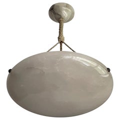 Antique Alabaster Pendant / Flush Mount with Mint Alabaster Shade & Canopy, 1910