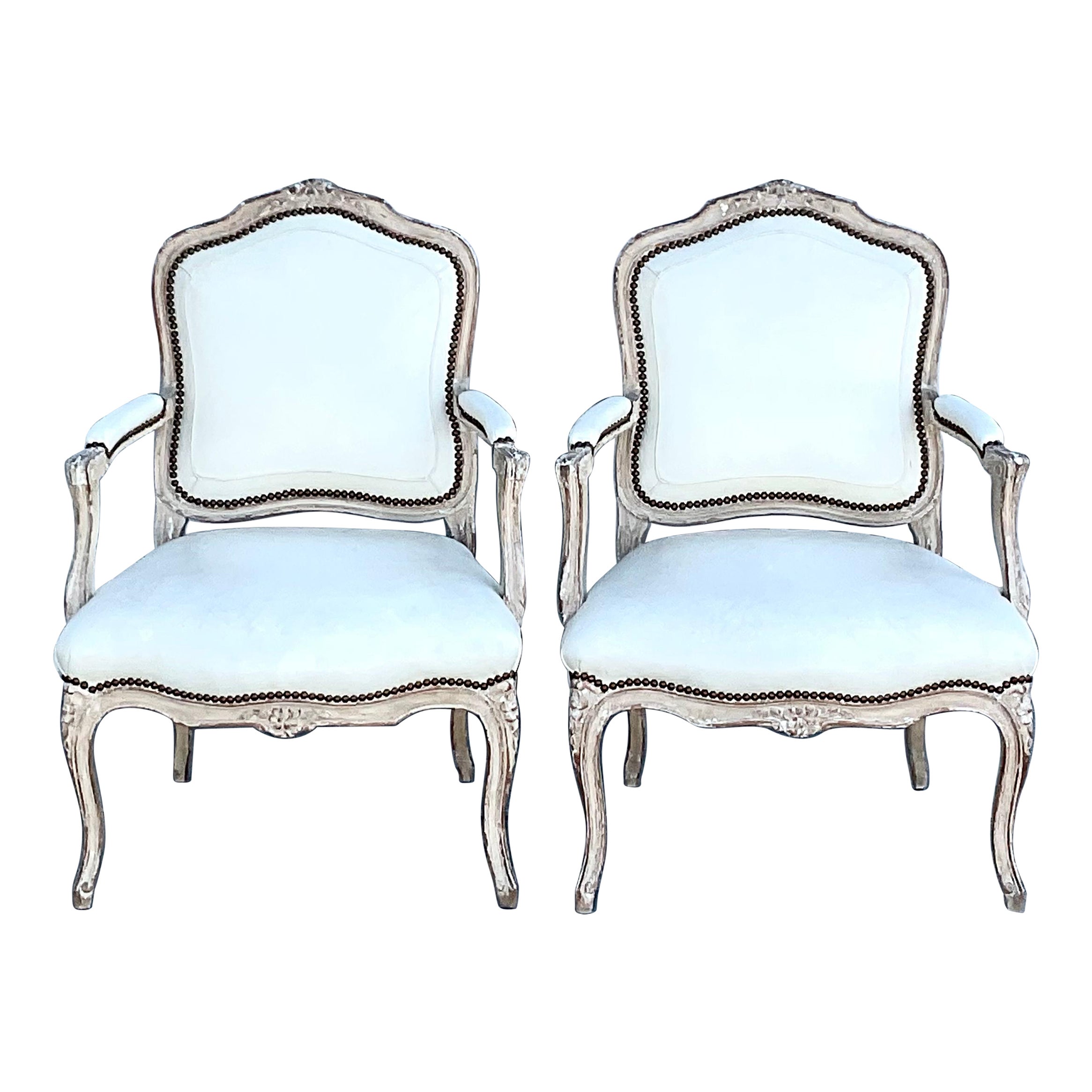 Vintage Regency Seamed Leather Bergere Chairs, a Pair