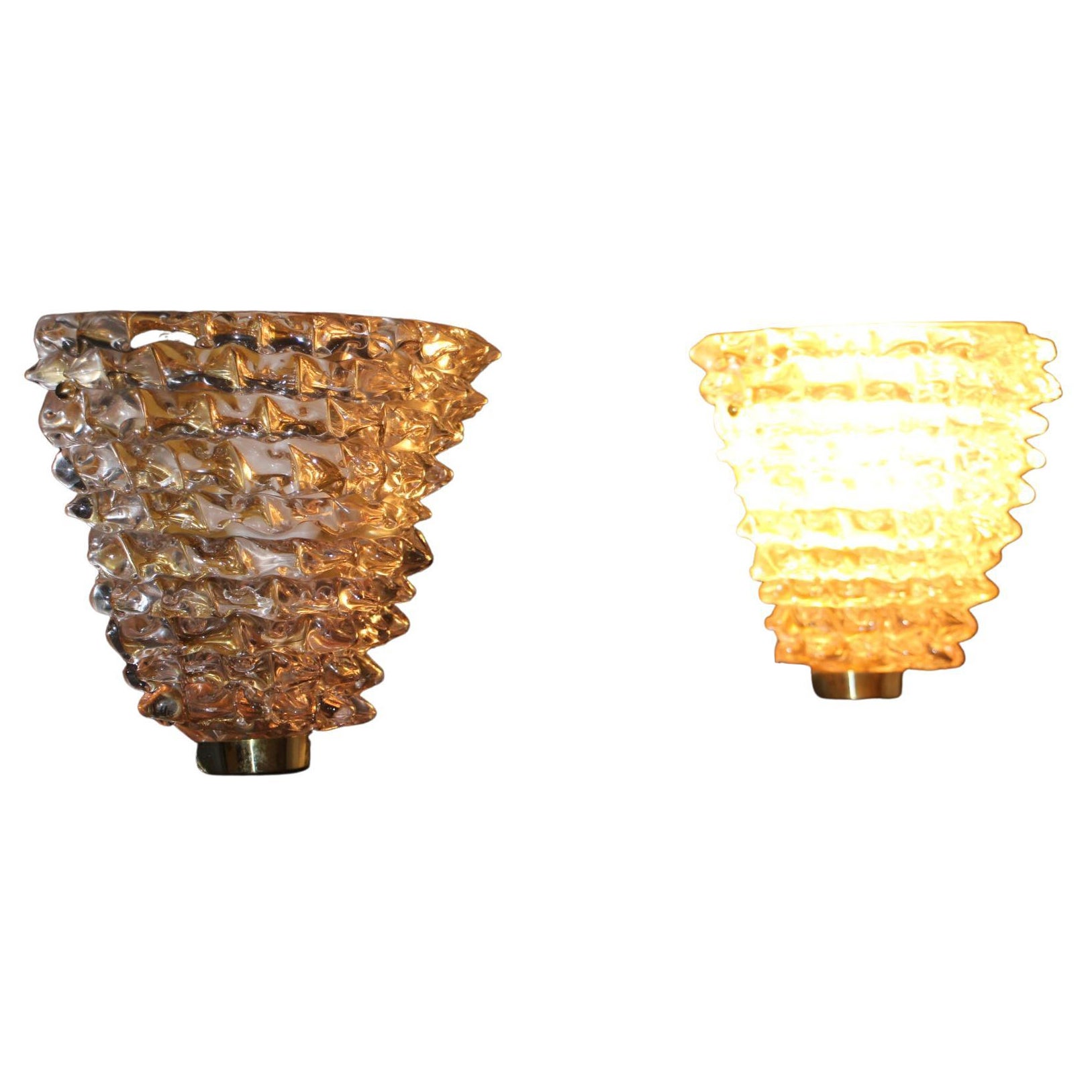 Pair of Pink Sconces in Rostrato Murano Glass in Barovier Style , Wall Lights For Sale