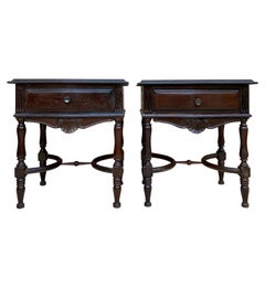 Early 20th Century Spanish Chestnut Nightstands with One Drawer and Metal Hardwa