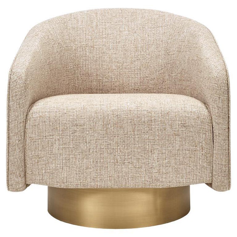 Boemia Swivel Armchair in Textured Beige and brass colored base