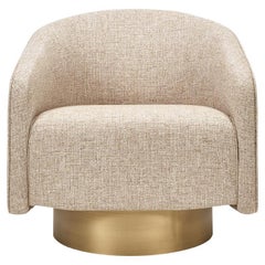 BOEMIA Swivel Armchair in Textured Beige and brass colored base