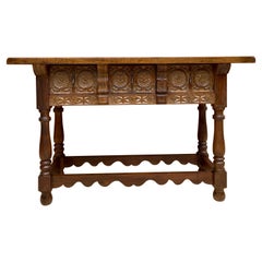 Late 19th Century Catalan Spanish Hand Carved Walnut Console Table