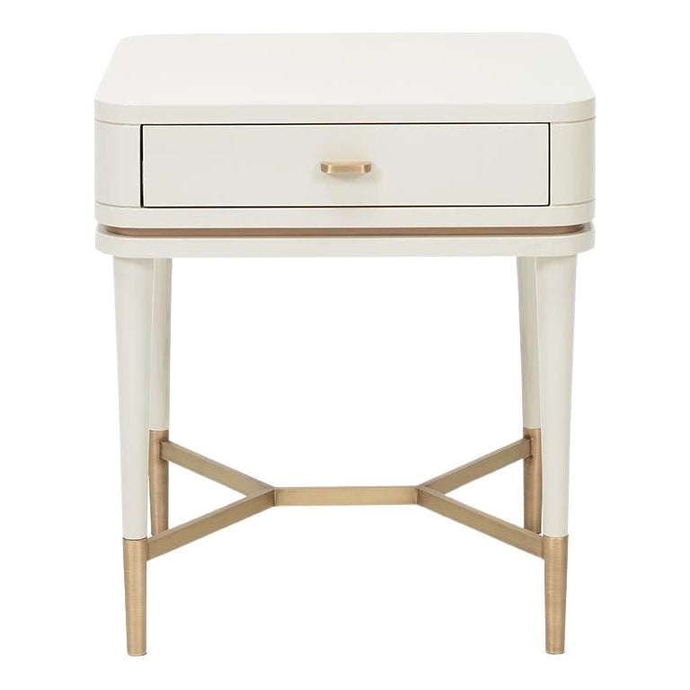 CRIS Nightstand in Cream and Antique Brass Feet and Handle