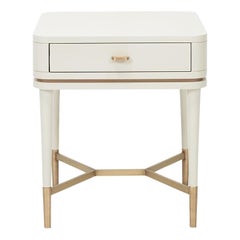 CRIS Nightstand in Cream and Antique Brass Feet and Handle