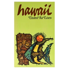 Vintage Original Hawaii 1960s United Air Lines Travel Poster, James Jebavy