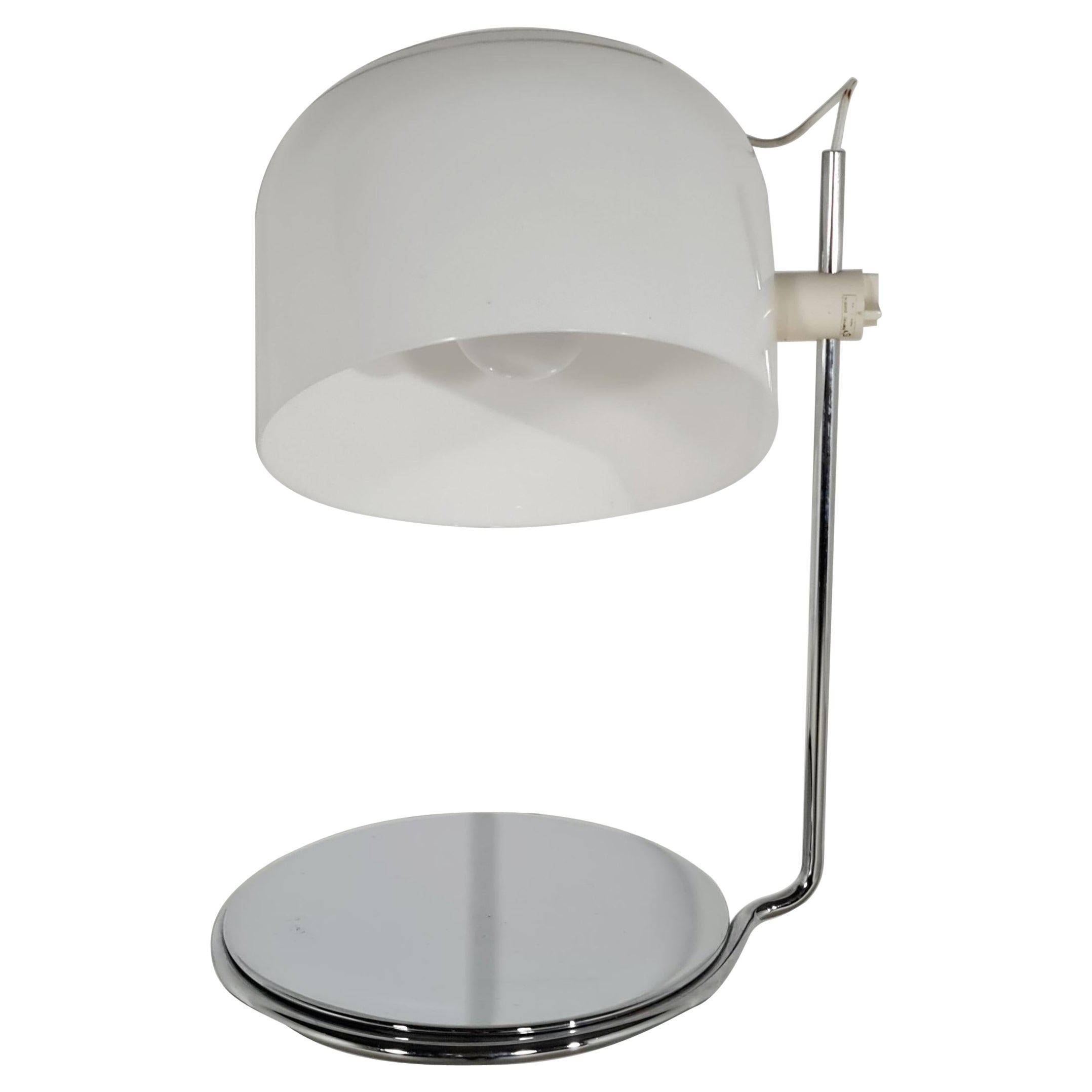 Harvey Guzzini Adjustable White Stainless Steel Table Lamp 1960s For Sale