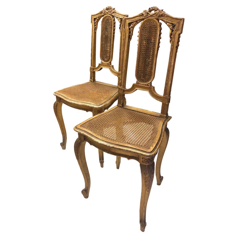 19th Century French Gilt Wood Side Chairs Decorated in Louis XVI Style ...