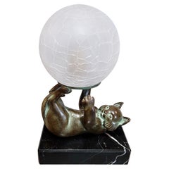 Jongleur Table Lamp of a Cat with a Glass Ball by Janle and Max Le Verrier