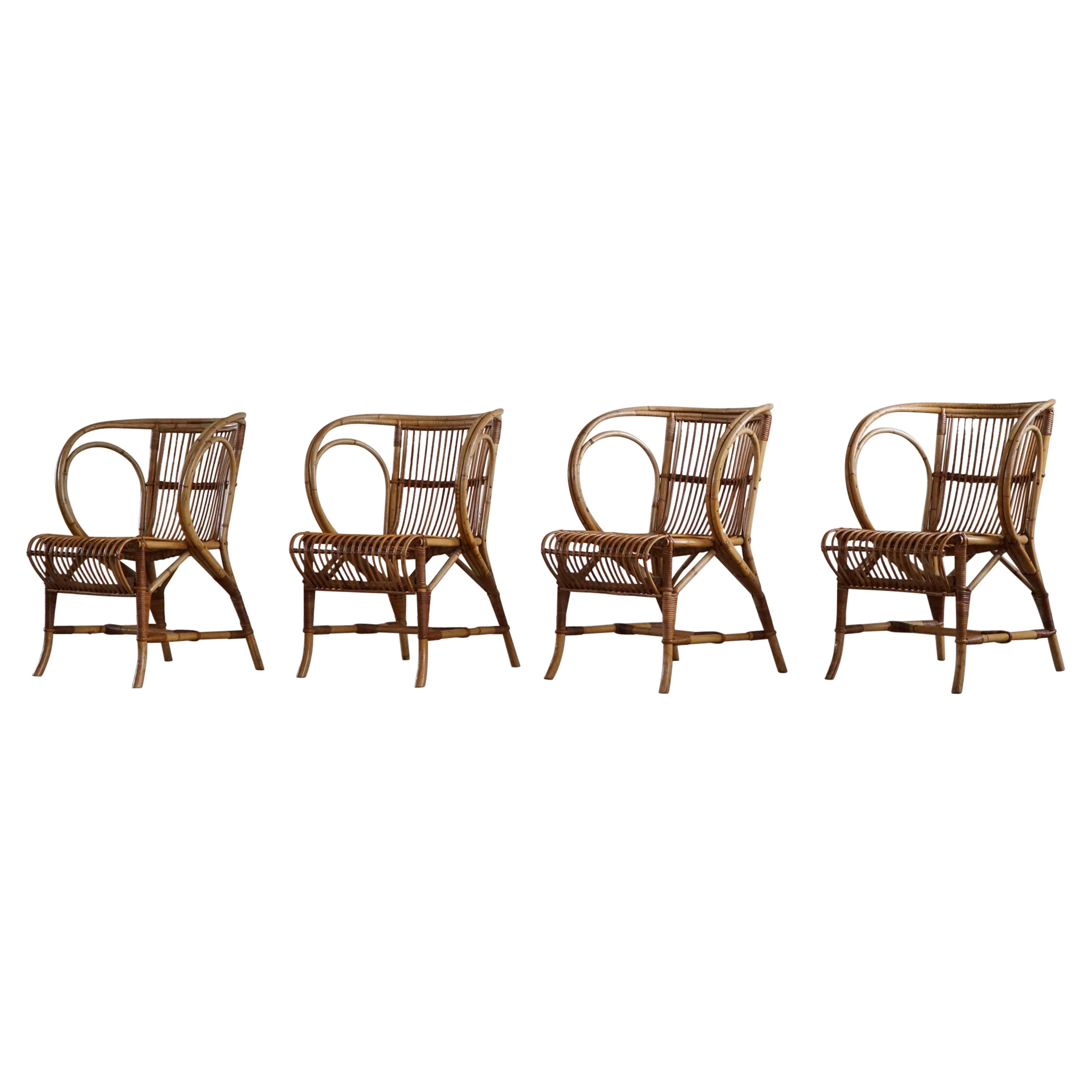 Mid-Century Danish Dining Chairs in Wicker, by Robert Wengler, Set of 4, 1960s