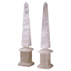 Pair of Brazilian Carved Empire Style Rock Crystal Obelisks Sculptures