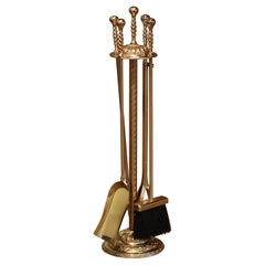 Vintage Late 20th Century French Brass Fireplace Tool Set on Stand