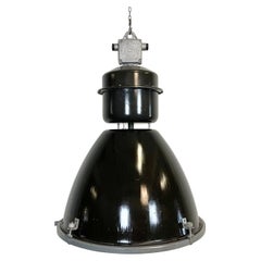 Vintage Large Black Enamel Industrial Lamp with Clear Glass Cover from Elektrosvit