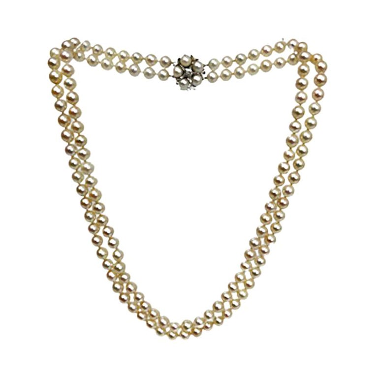 J. Kohle Pforzheim, German 14 Carat White Gold with Akoya Pearls Necklace For Sale