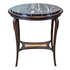 Antique 19th-Century Oval Walnut Coffee Table with Marble Top