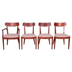 Kipp Stewart Drexel Declaration Sculpted Walnut Dining Chairs, Set of Four