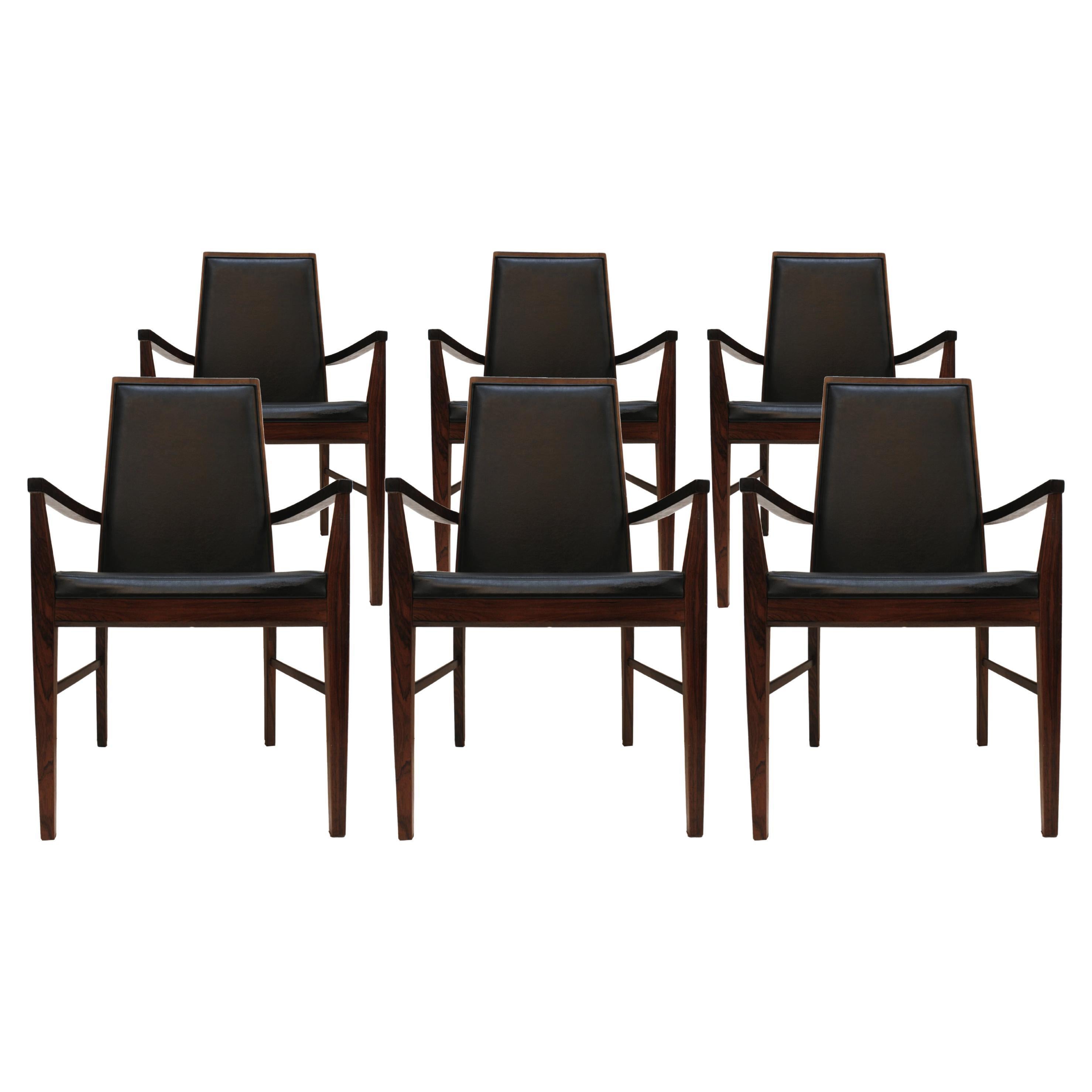 Mid-Century Modern Set of Six Leather Dyrlund Danish Chairs, 1960s For Sale