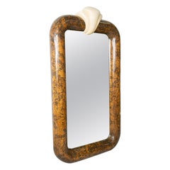 Giant 1980's Cork Mirror with Tessellated Bone Keystone