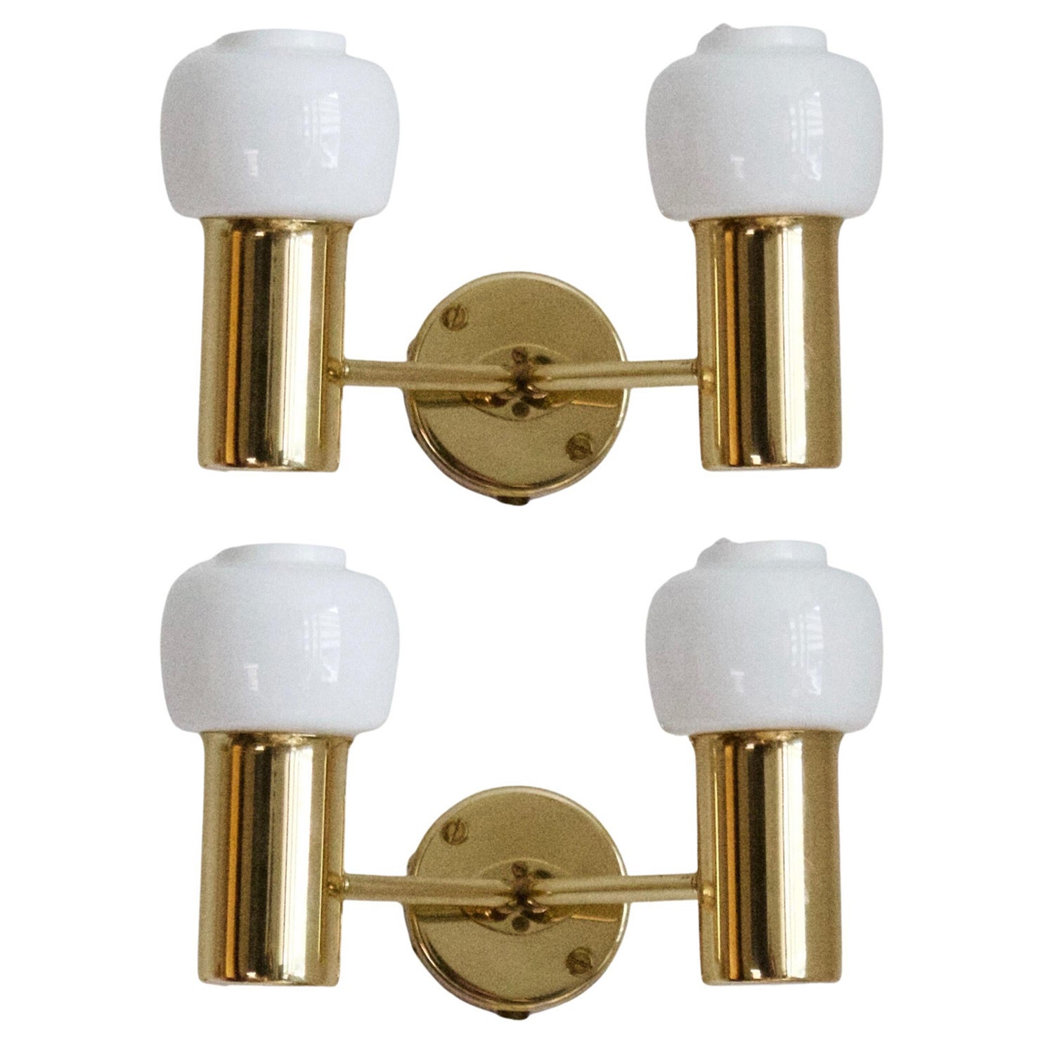Hans-Agne Jakobsson, Two-Armed Wall Lights, Brass, Glass, Sweden, c. 1970s For Sale