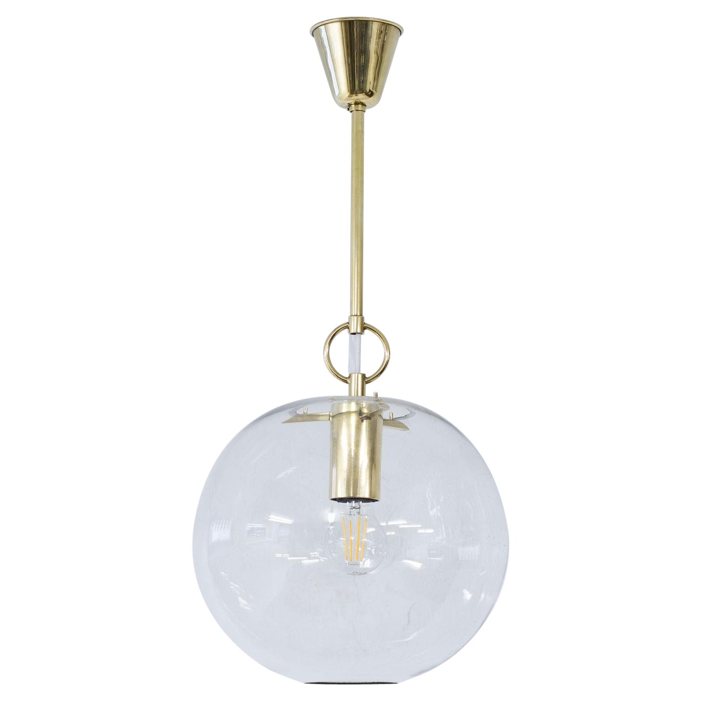 Swedish Glass & Brass Pendant Lamp by Hans-Agne Jakobsson