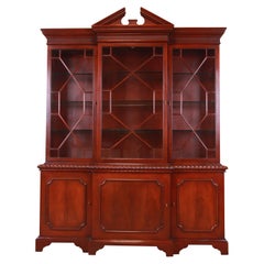 Baker Furniture Chippendale Mahogany Breakfront Bookcase Cabinet