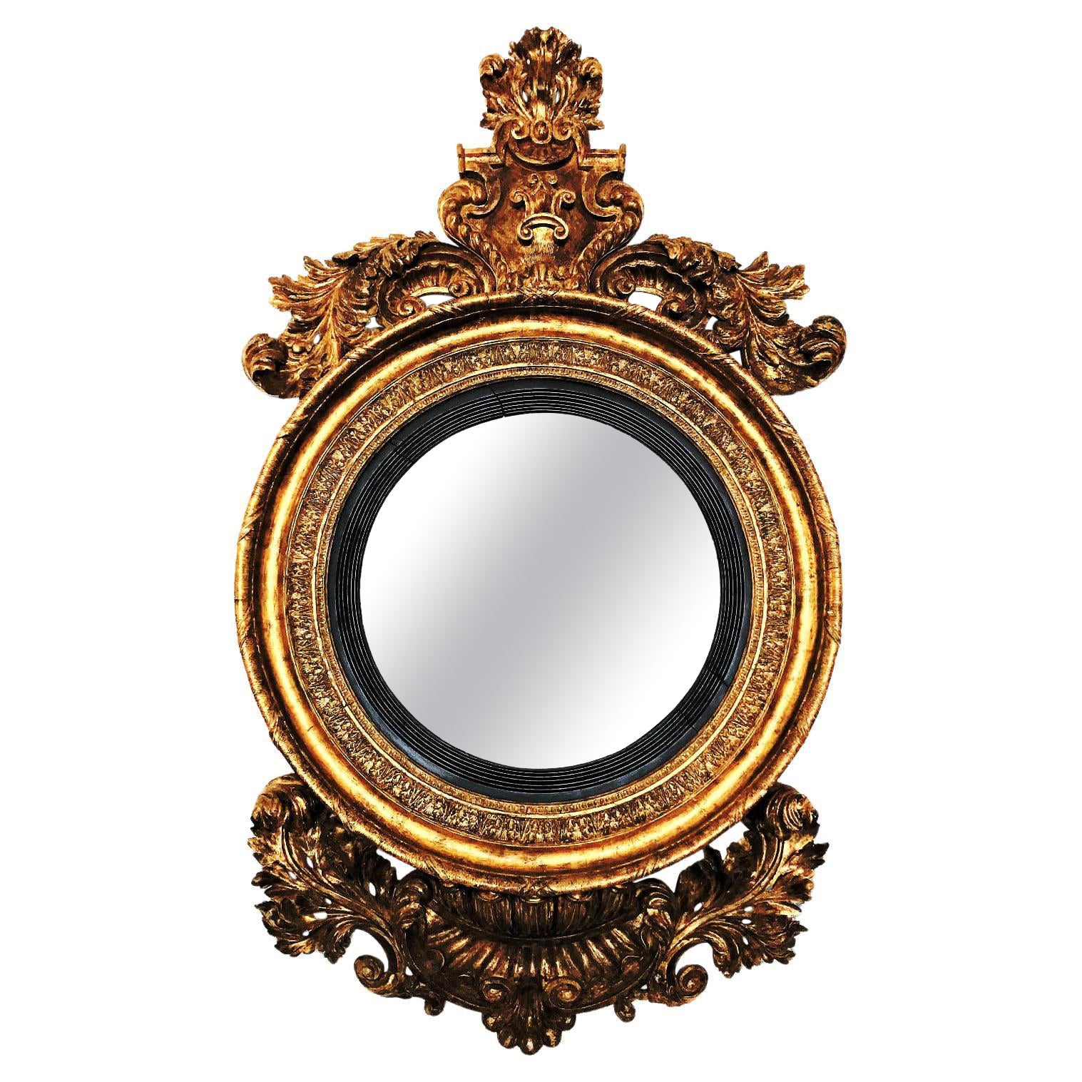 Irish George IV Gilt Wood Convex Mirror For Sale