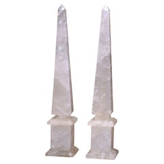 Pair of Brazilian Carved Empire Style Rock Crystal Obelisks Sculptures