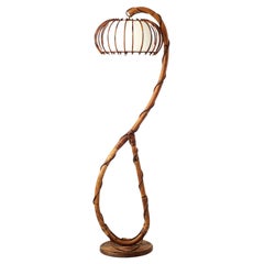 Vintage French Bambou and Rattan Floor Lamp Mid-Century, 1960's