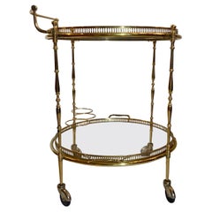 Estate French Brass and Glass "Maison Jansen" Style Bar Cart, Circa 1950s