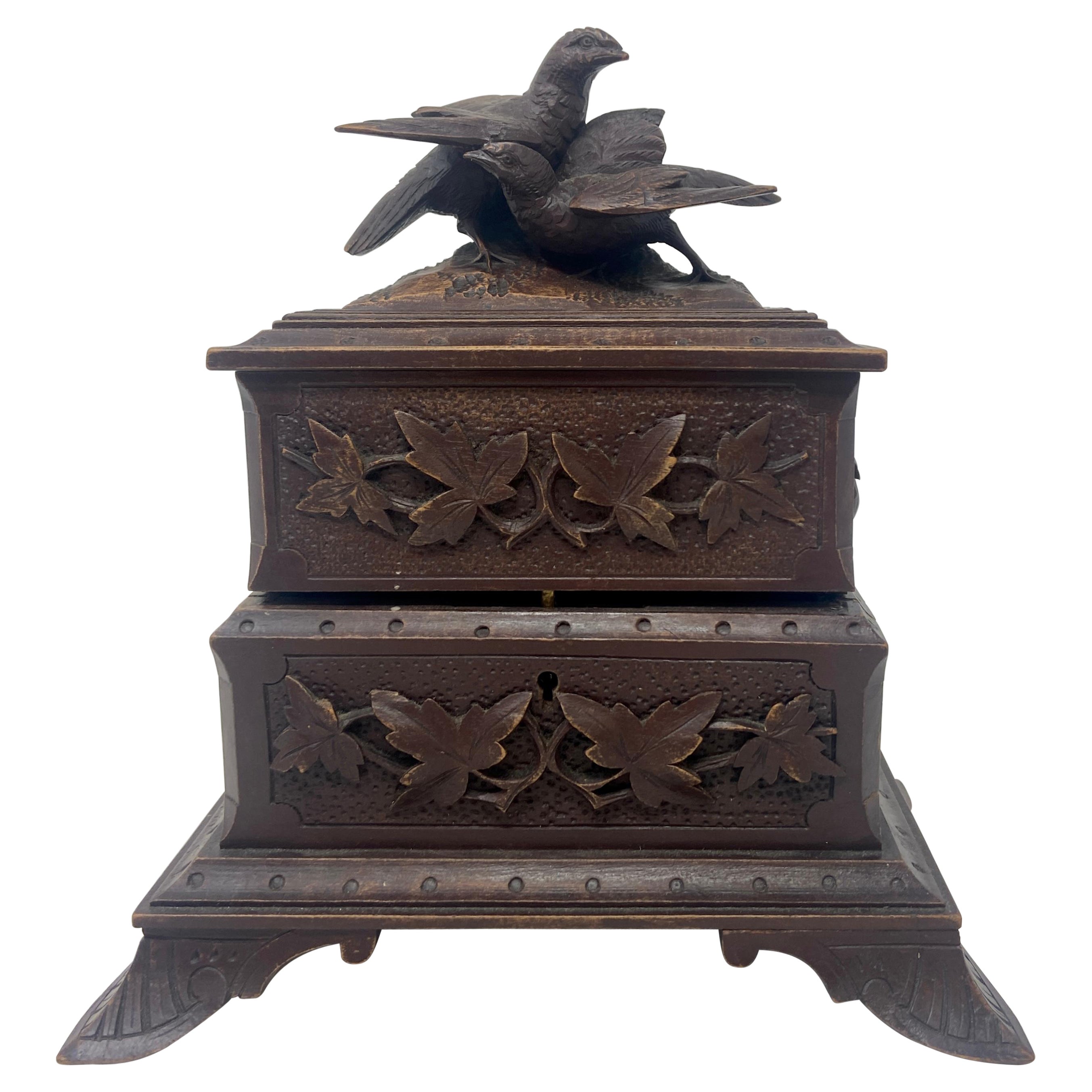 Antique French Carved Walnut Jewel Box, circa 1880-1890