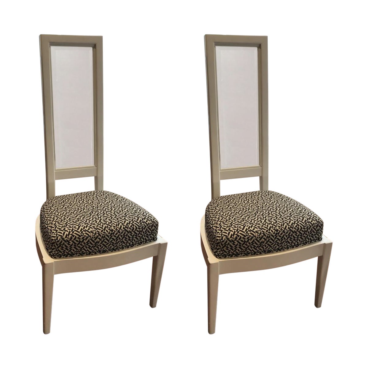 Lucite Back and White Lacquer Pair of Chairs For Sale