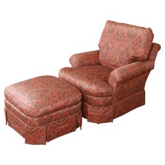 Retro Baker Furniture Upholstered Lounge Chair and Ottoman