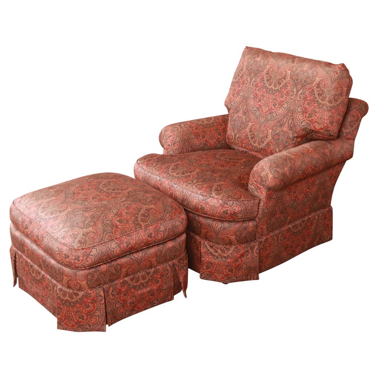 Baker Furniture Upholstered Lounge Chair and Ottoman For Sale